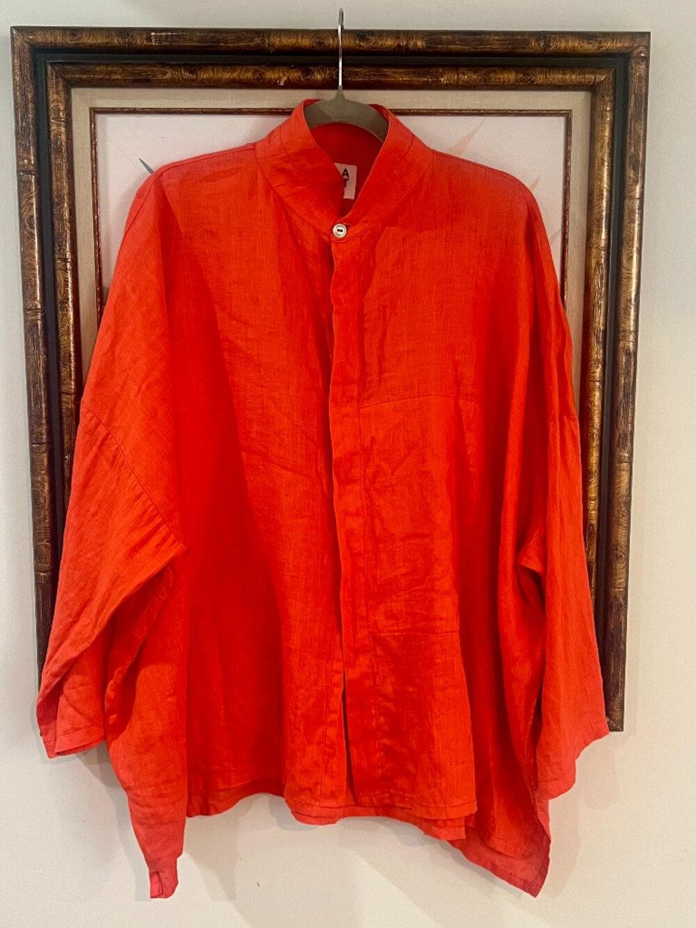 PLANET Lauren G Red Handkerchief Linen Shirt OS Oversized Minimalist Top